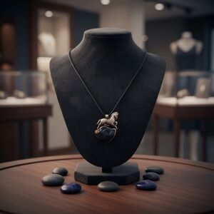 Majestic Horse Pendant Necklace in sterling silver and Black stone
